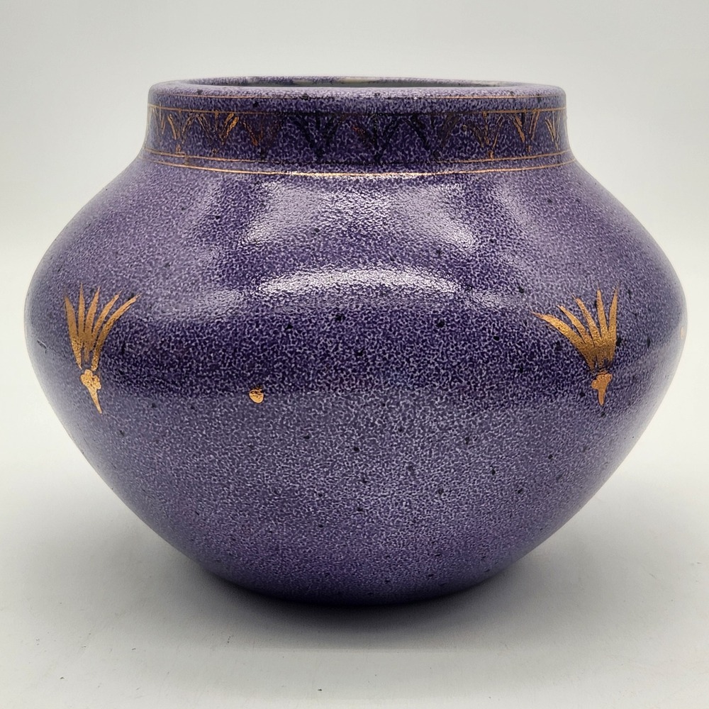 Ecco Nova Amethyst Medieval Monarch Speckled Ceramic Vase/Planter Gilt Design - Picture 4 of 8
